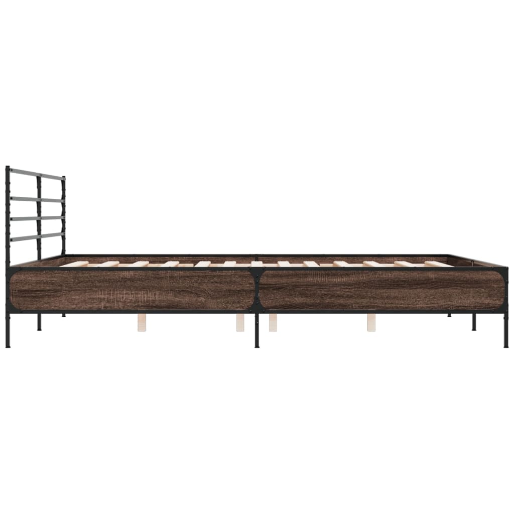 Sengeramme brun eik 180x200 cm konstruert tre og metall