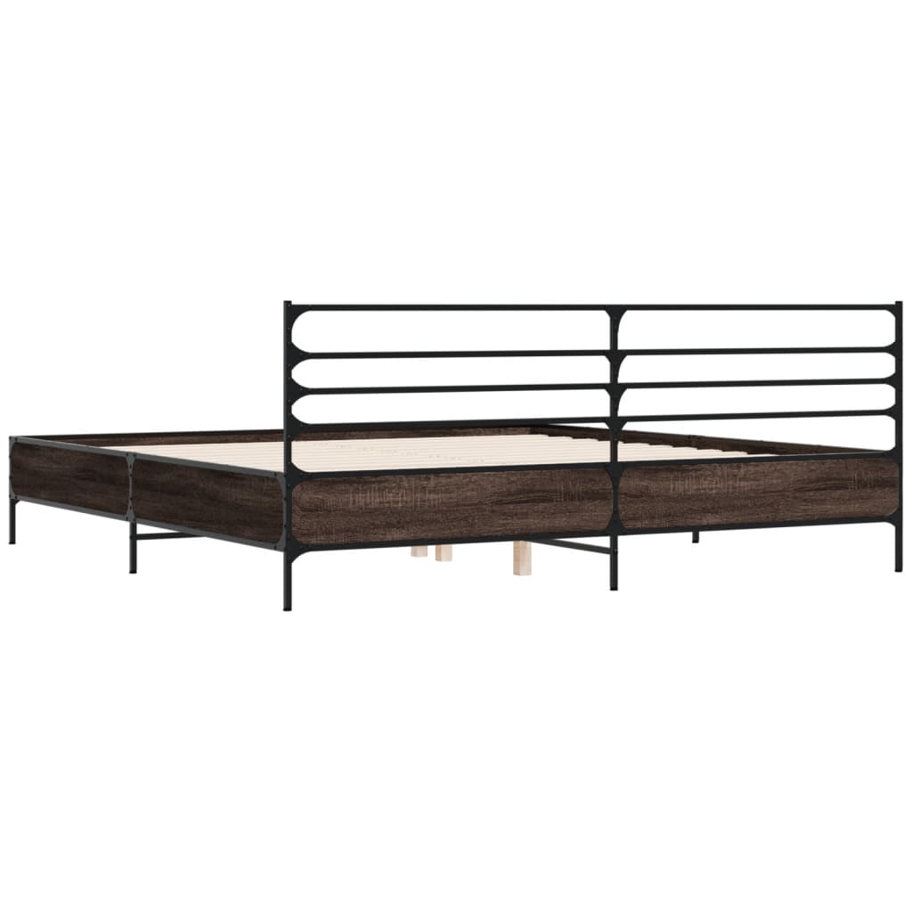 Sengeramme brun eik 180x200 cm konstruert tre og metall