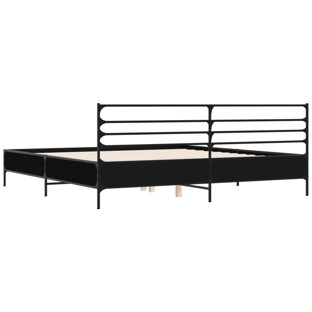 Sengeramme svart 200x200 cm konstruert tre og metall