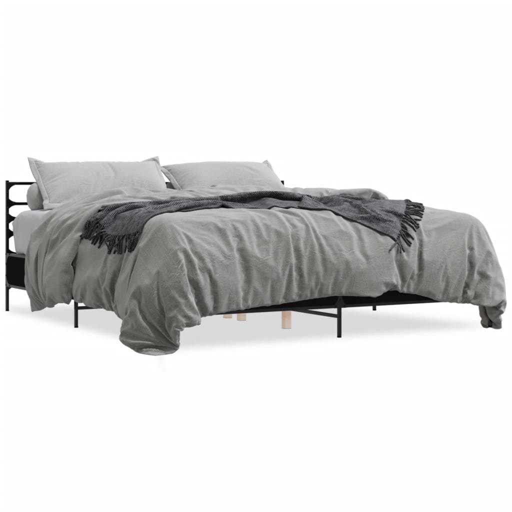 Sengeramme svart 200x200 cm konstruert tre og metall