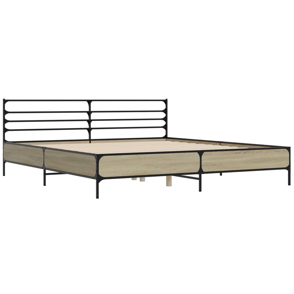 Sengeramme sonoma eik 200x200 cm konstruert tre og metall