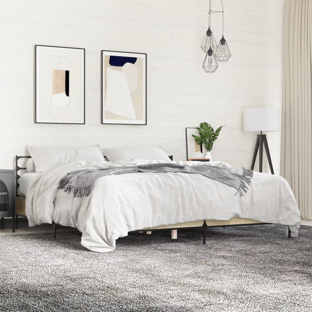 Sengeramme sonoma eik 200x200 cm konstruert tre og metall