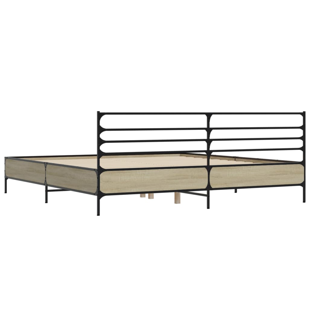 Sengeramme sonoma eik 200x200 cm konstruert tre og metall