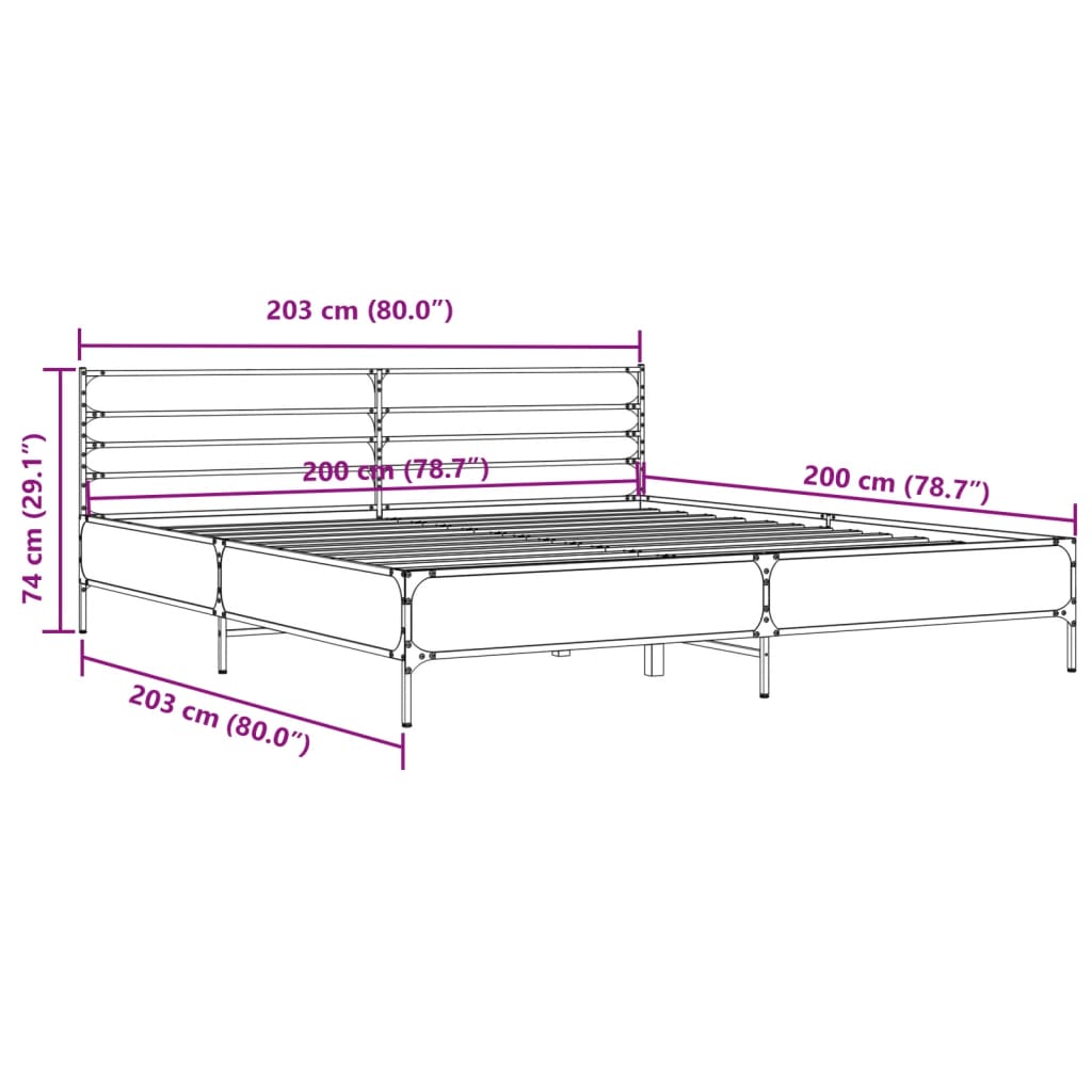 Sengeramme sonoma eik 200x200 cm konstruert tre og metall