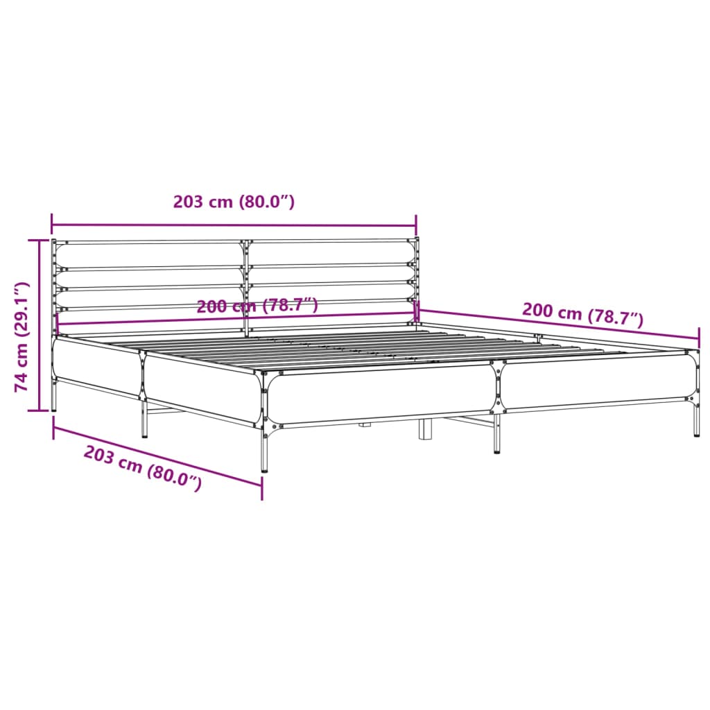 Sengeramme grå sonoma 200x200 cm konstruert tre og metall