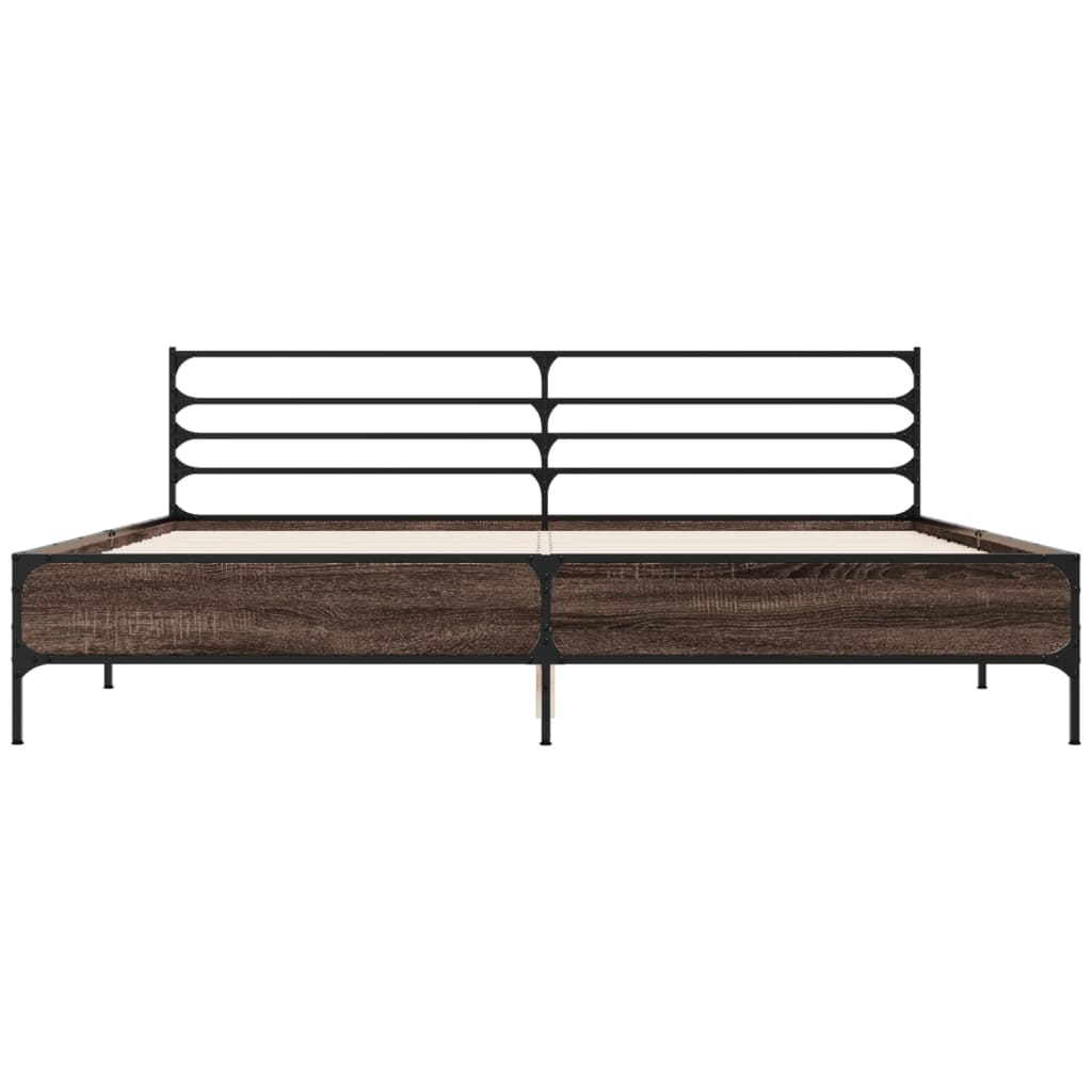 Sengeramme brun eik 200x200 cm konstruert tre og metall