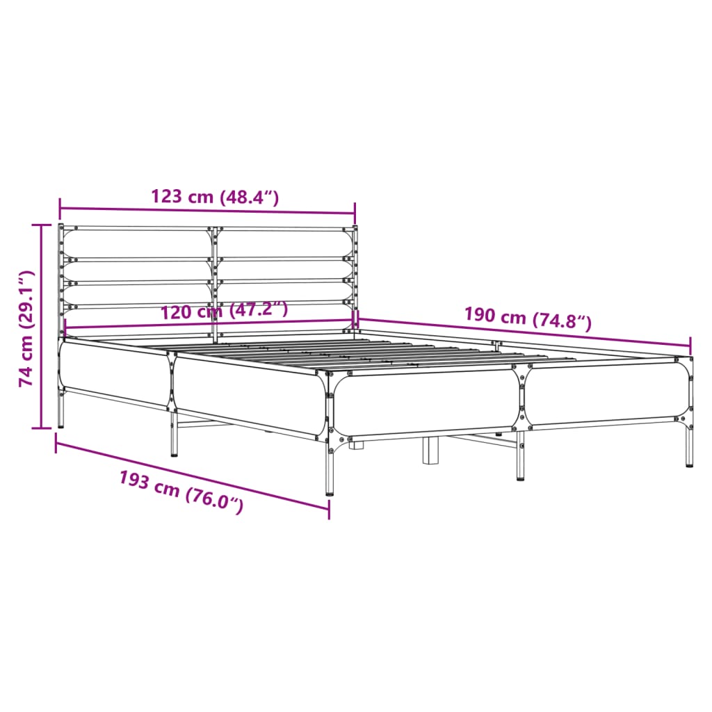 Sengeramme sonoma eik 120x190 cm konstruert tre og metall