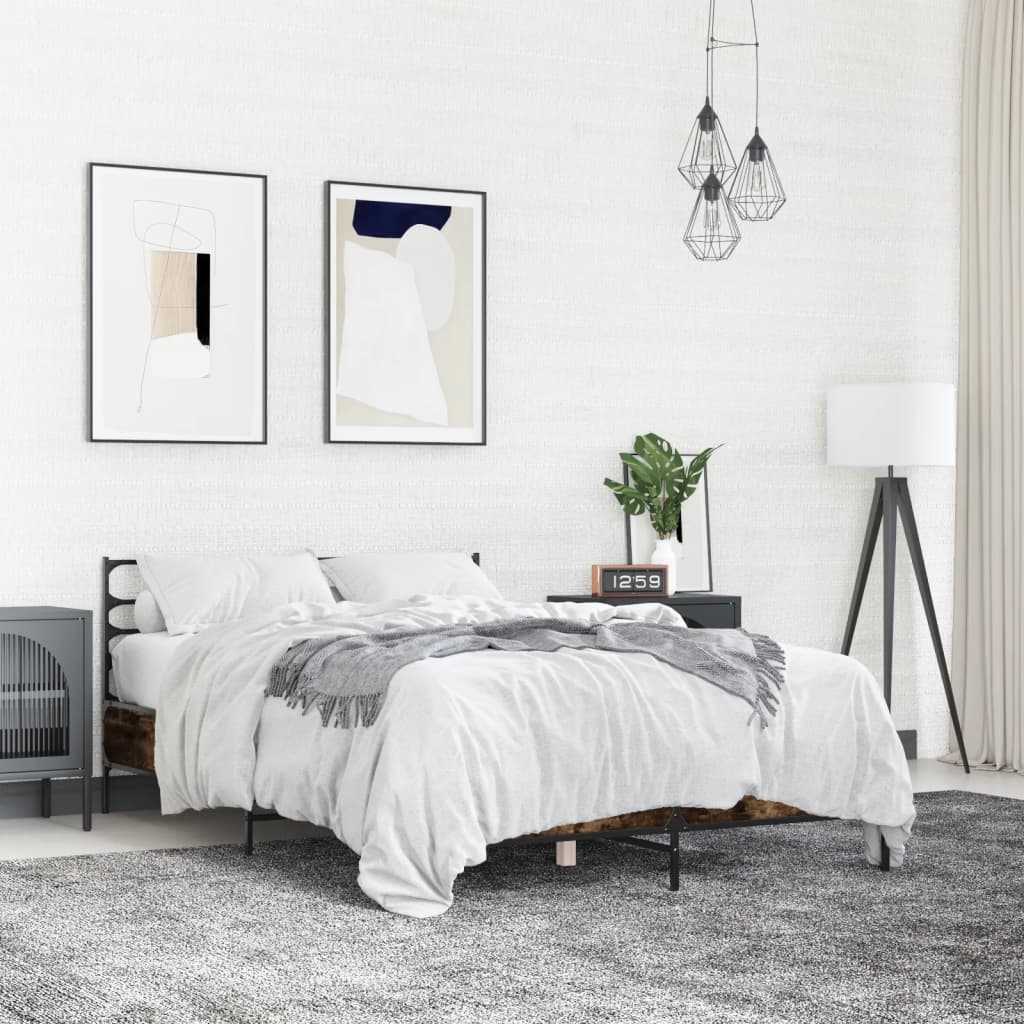 Sengeramme røkt eik 120x190 cm konstruert tre og metall