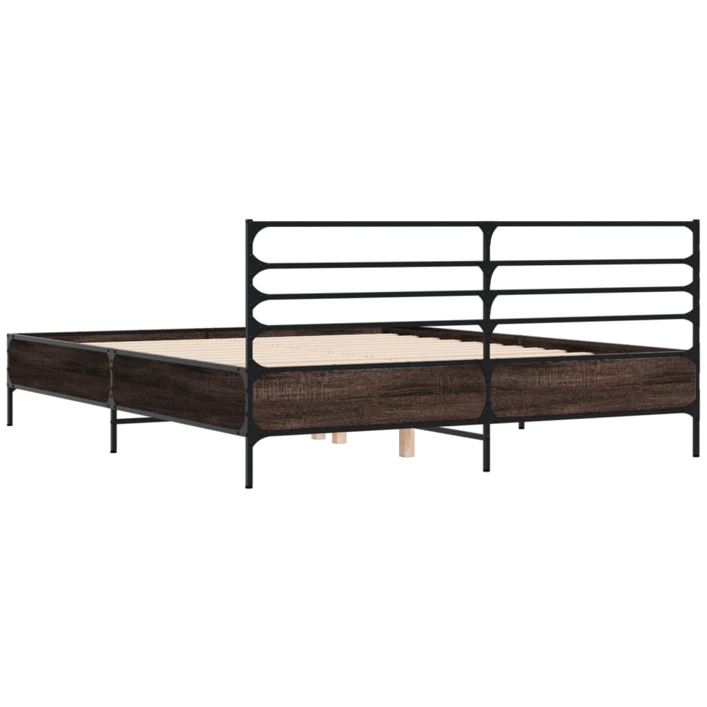 Sengeramme brun eik 120x190 cm konstruert tre og metall