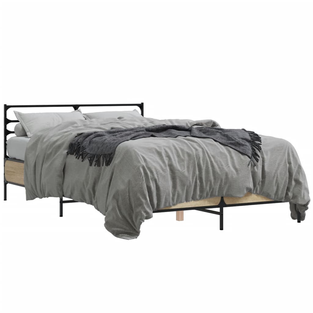 Sengeramme sonoma eik 135x190 cm konstruert tre og metall