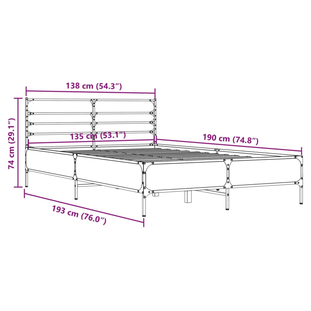 Sengeramme sonoma eik 135x190 cm konstruert tre og metall