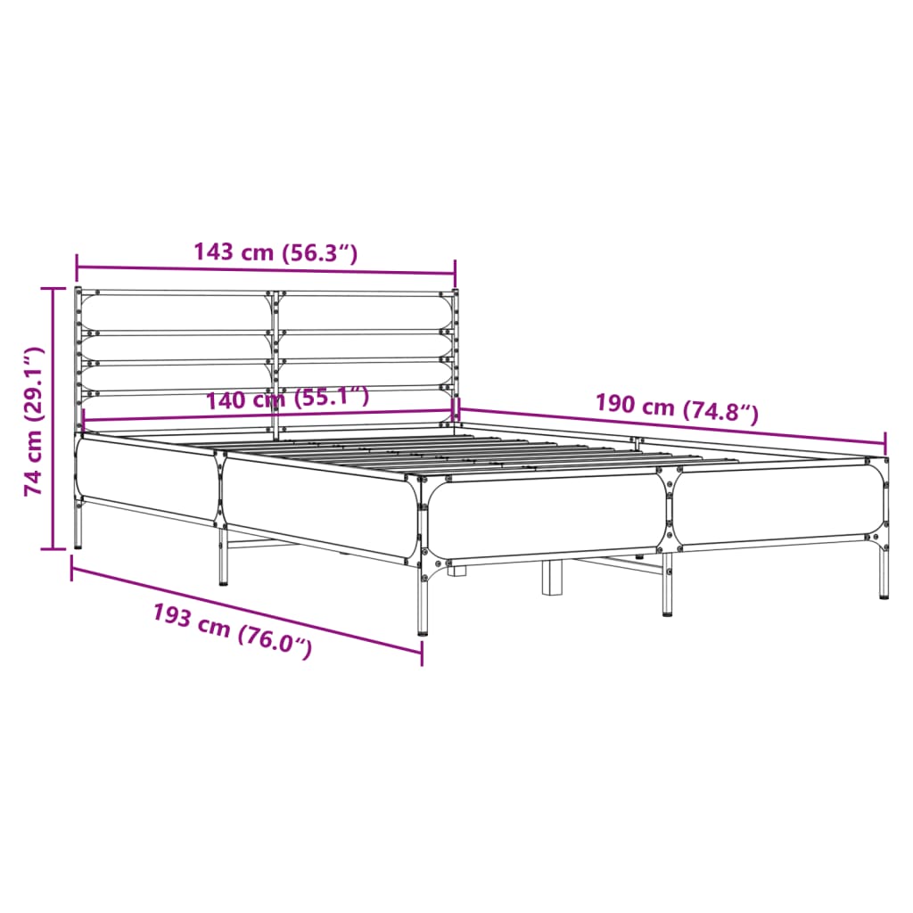Sengeramme sonoma eik 140x190 cm konstruert tre og metall
