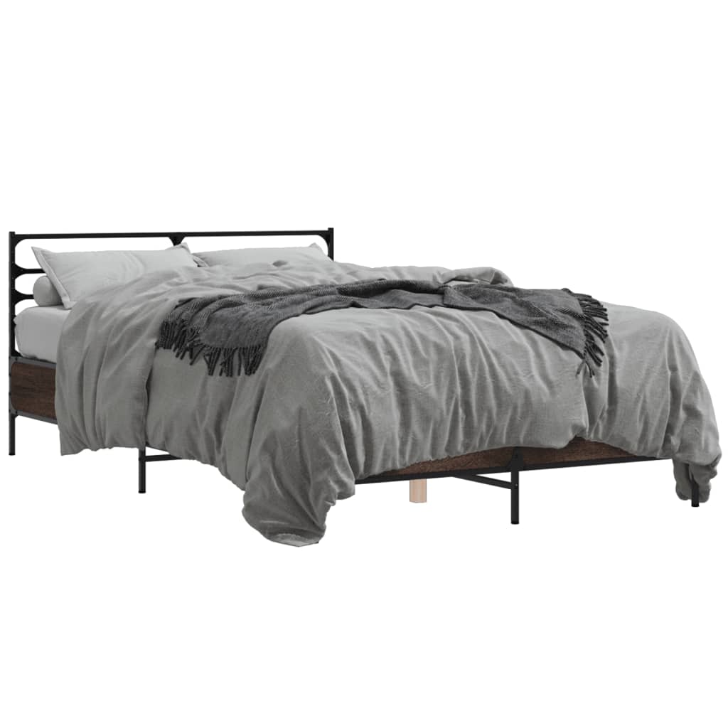 Sengeramme brun eik 140x190 cm konstruert tre og metall