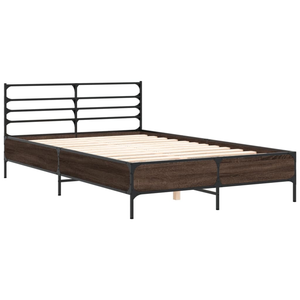 Sengeramme brun eik 140x190 cm konstruert tre og metall