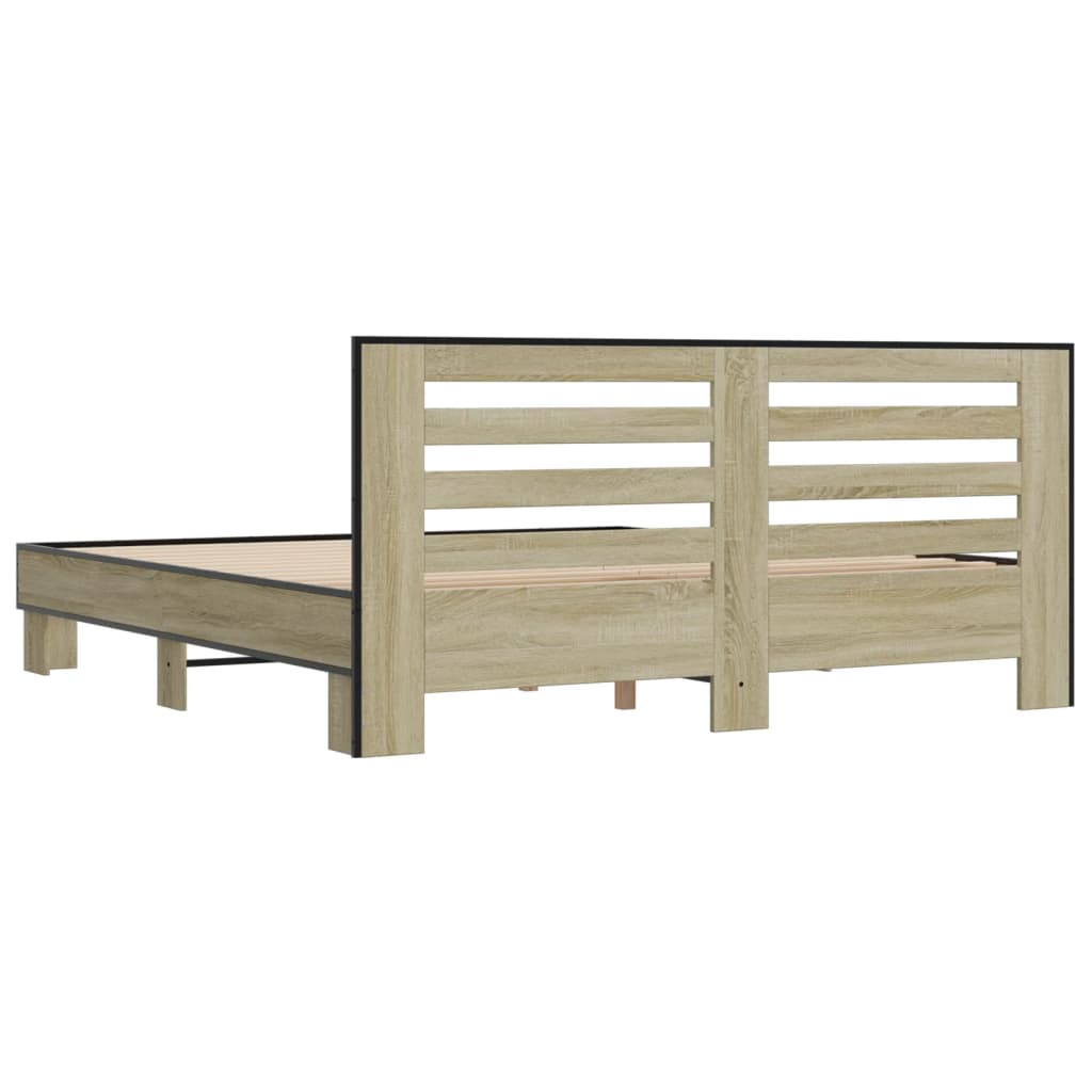 Sengeramme sonoma eik 200x200 cm konstruert tre og metall