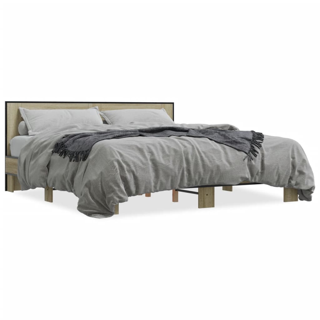 Sengeramme sonoma eik 200x200 cm konstruert tre og metall