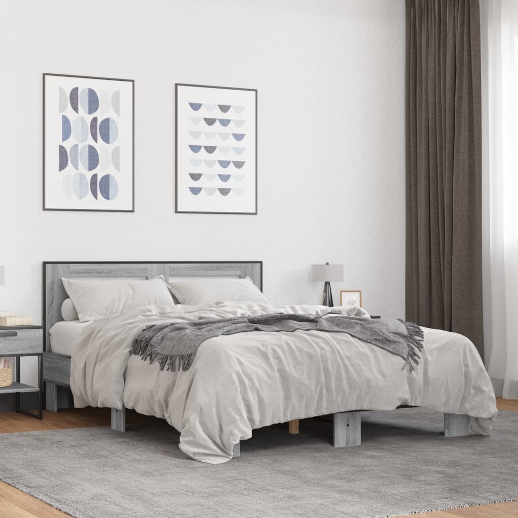 Sengeramme grå sonoma 120x200 cm konstruert tre og metall