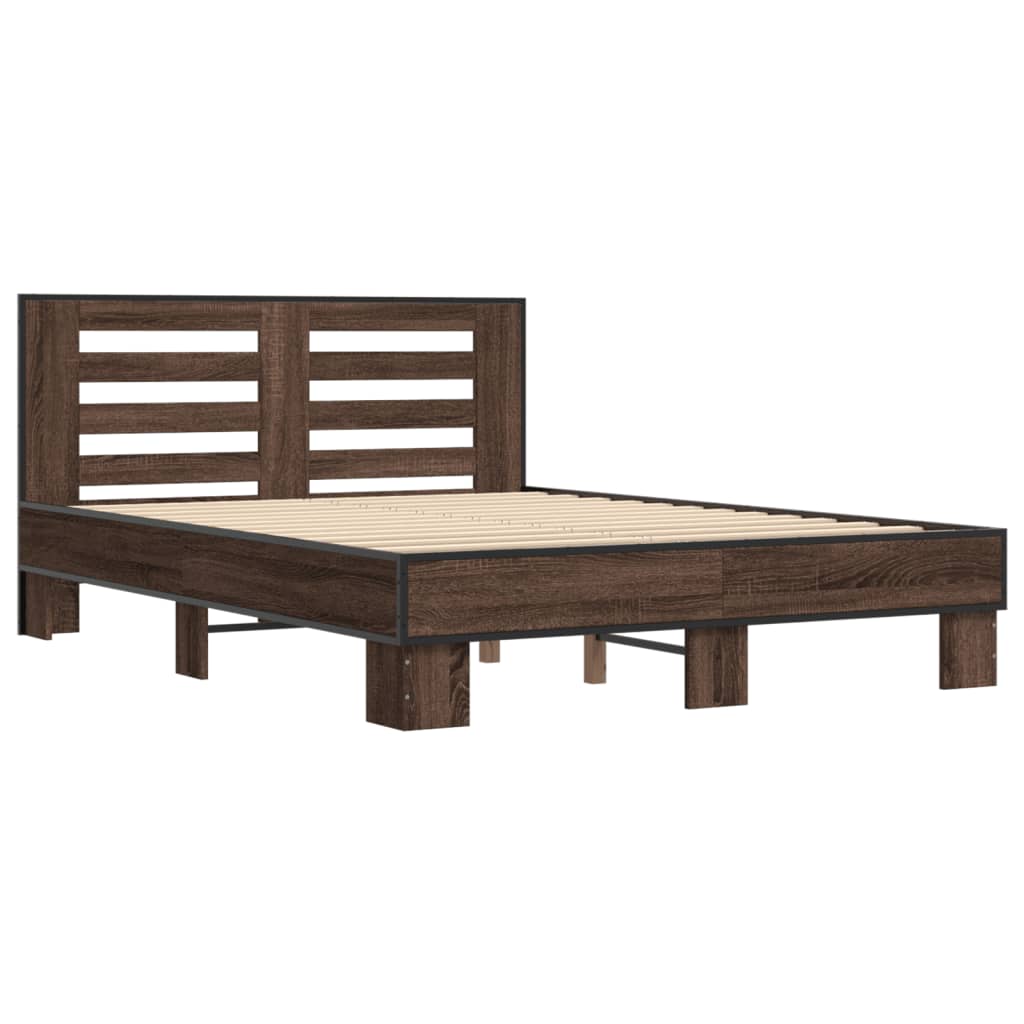 Sengeramme brun eik 140x190 cm konstruert tre og metall