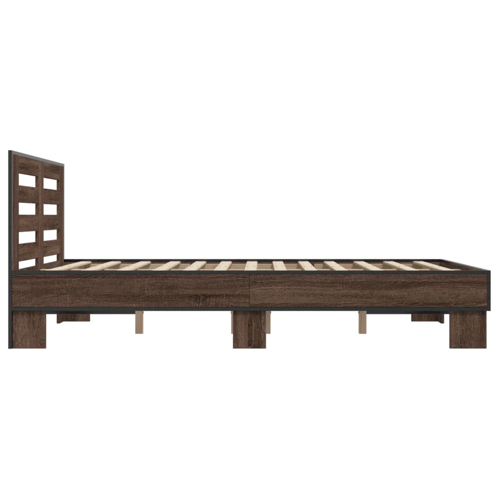 Sengeramme brun eik 140x190 cm konstruert tre og metall