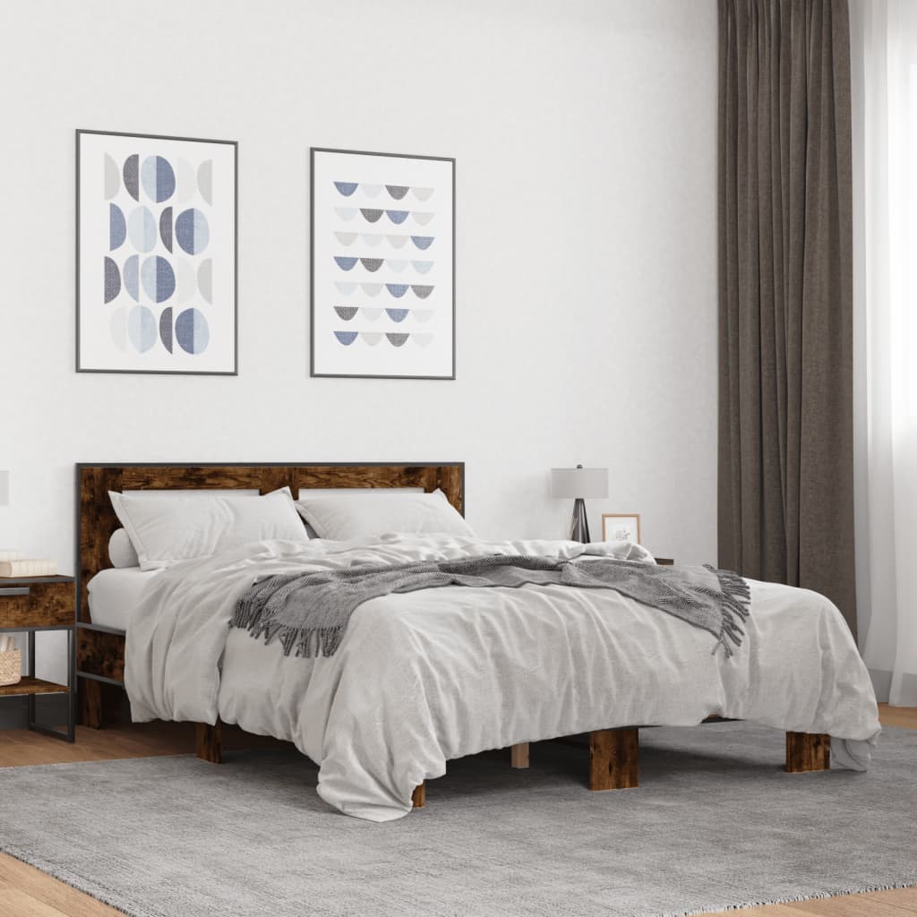 Sengeramme røkt eik 135x190 cm konstruert tre og metall