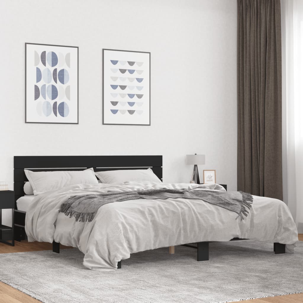 Sengeramme svart 200x200 cm konstruert tre og metall