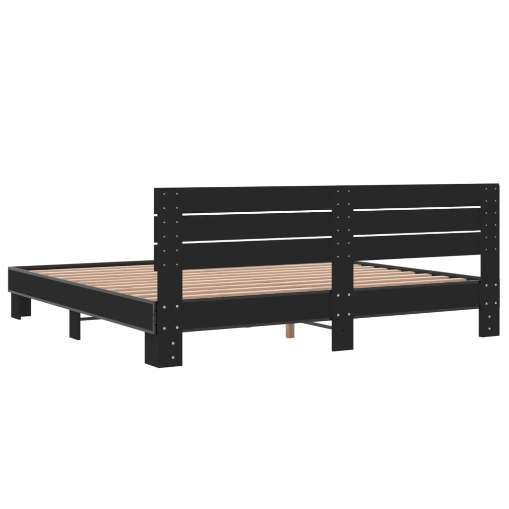 Sengeramme svart 200x200 cm konstruert tre og metall