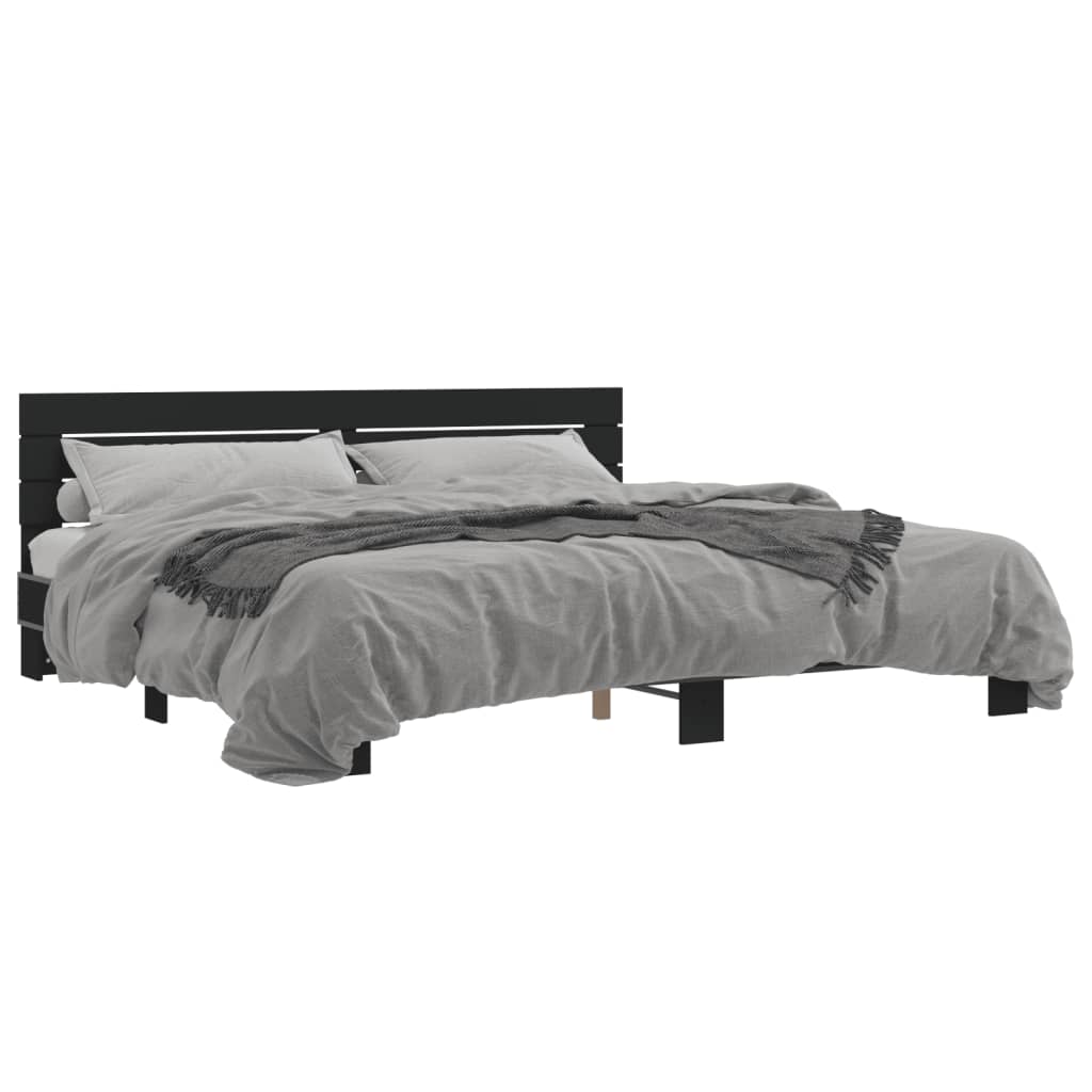 Sengeramme svart 200x200 cm konstruert tre og metall