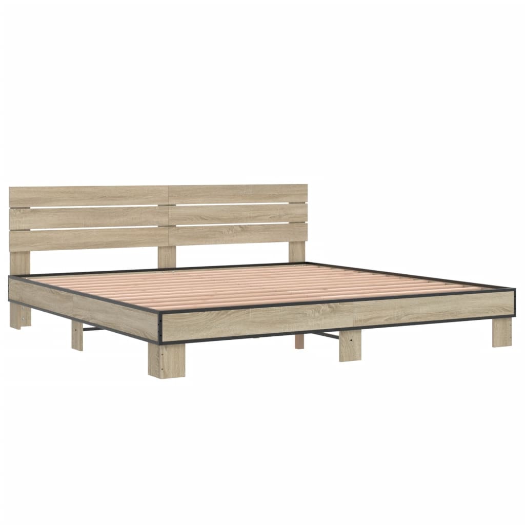 Sengeramme sonoma eik 200x200 cm konstruert tre og metall