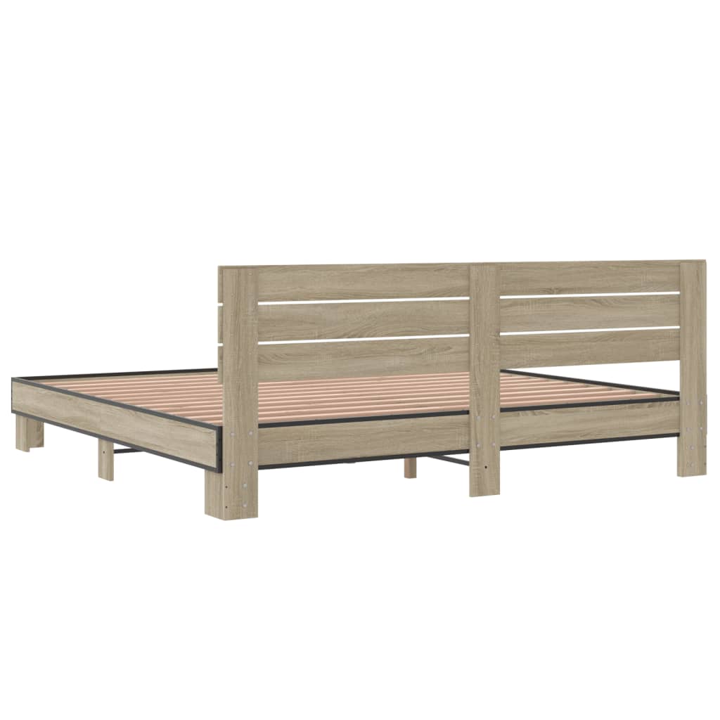 Sengeramme sonoma eik 200x200 cm konstruert tre og metall