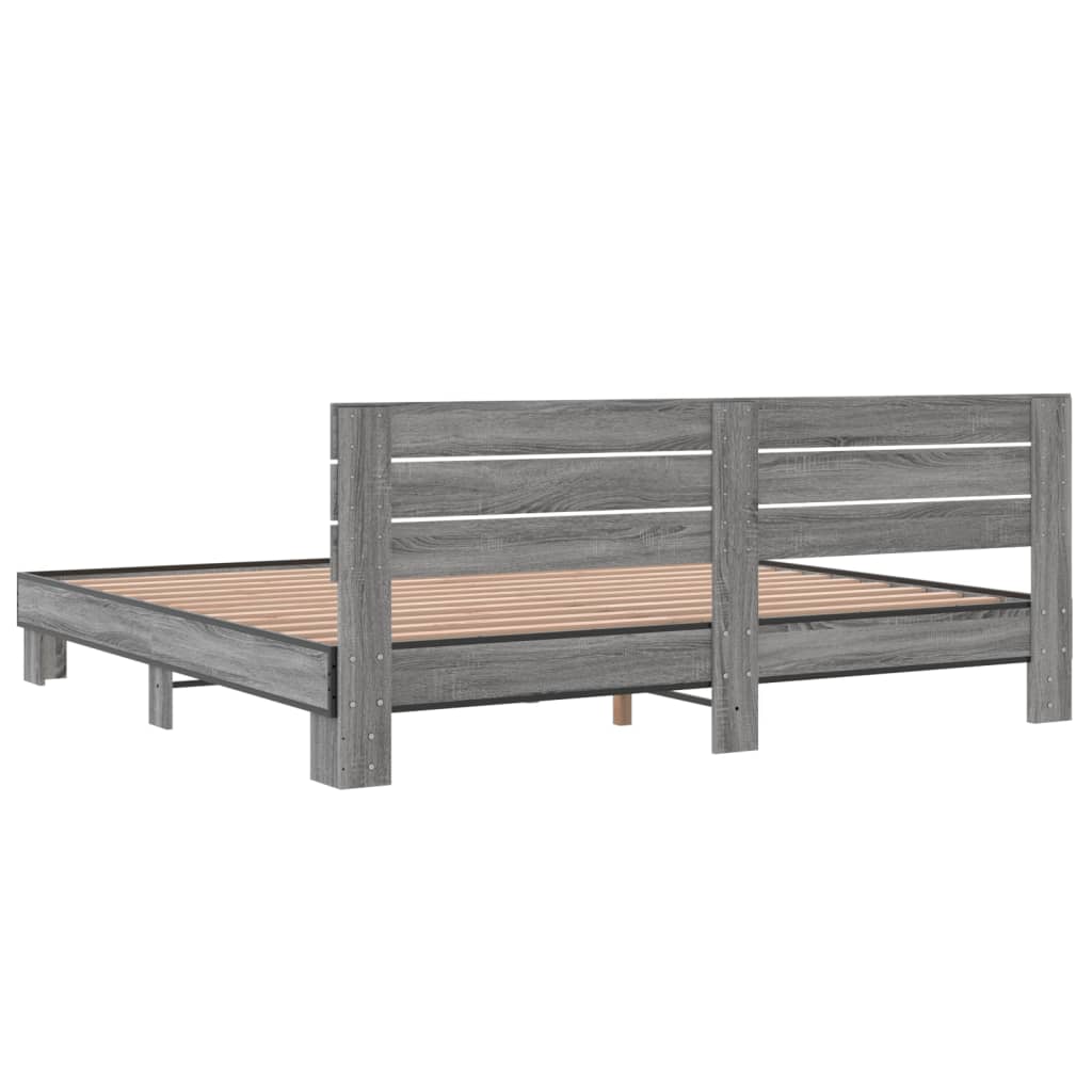 Sengeramme grå sonoma 200x200 cm konstruert tre og metall