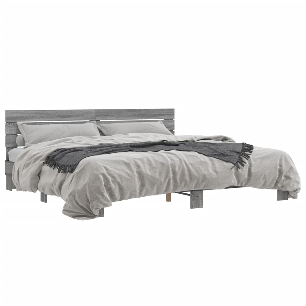 Sengeramme grå sonoma 200x200 cm konstruert tre og metall