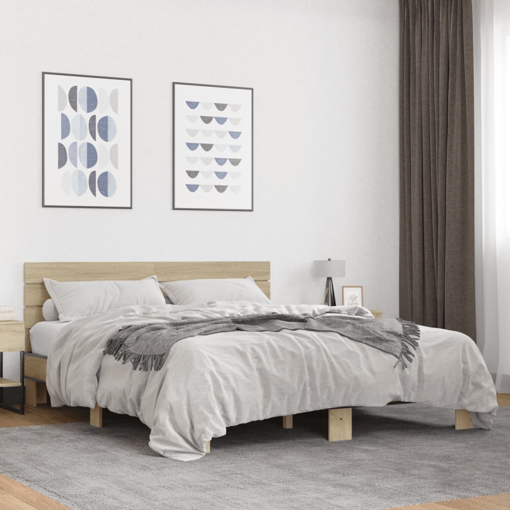 Sengeramme sonoma eik 150x200 cm konstruert tre og metall