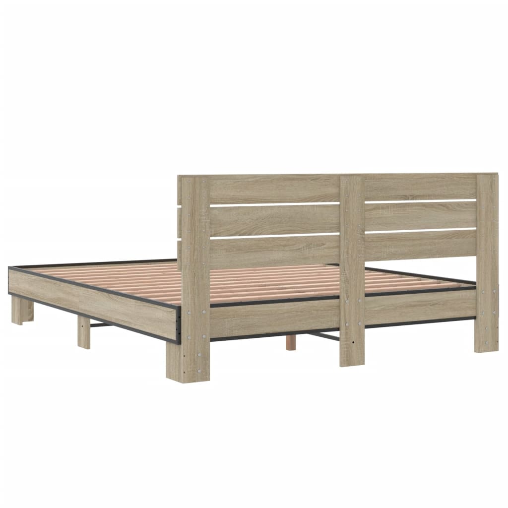 Sengeramme sonoma eik 150x200 cm konstruert tre og metall