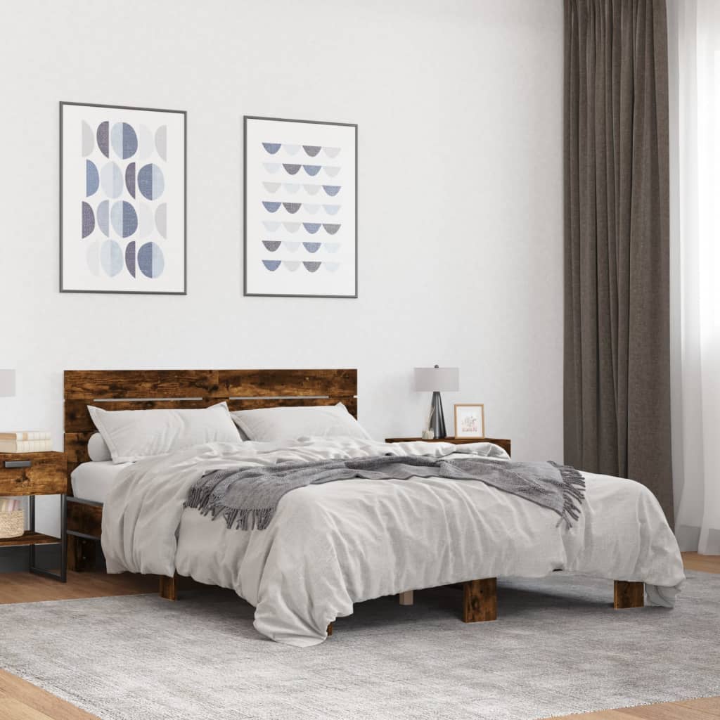 Sengeramme røkt eik 140x200 cm konstruert tre og metall