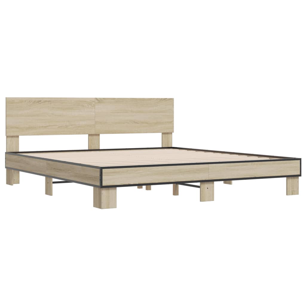 Sengeramme sonoma eik 200x200 cm konstruert tre og metall