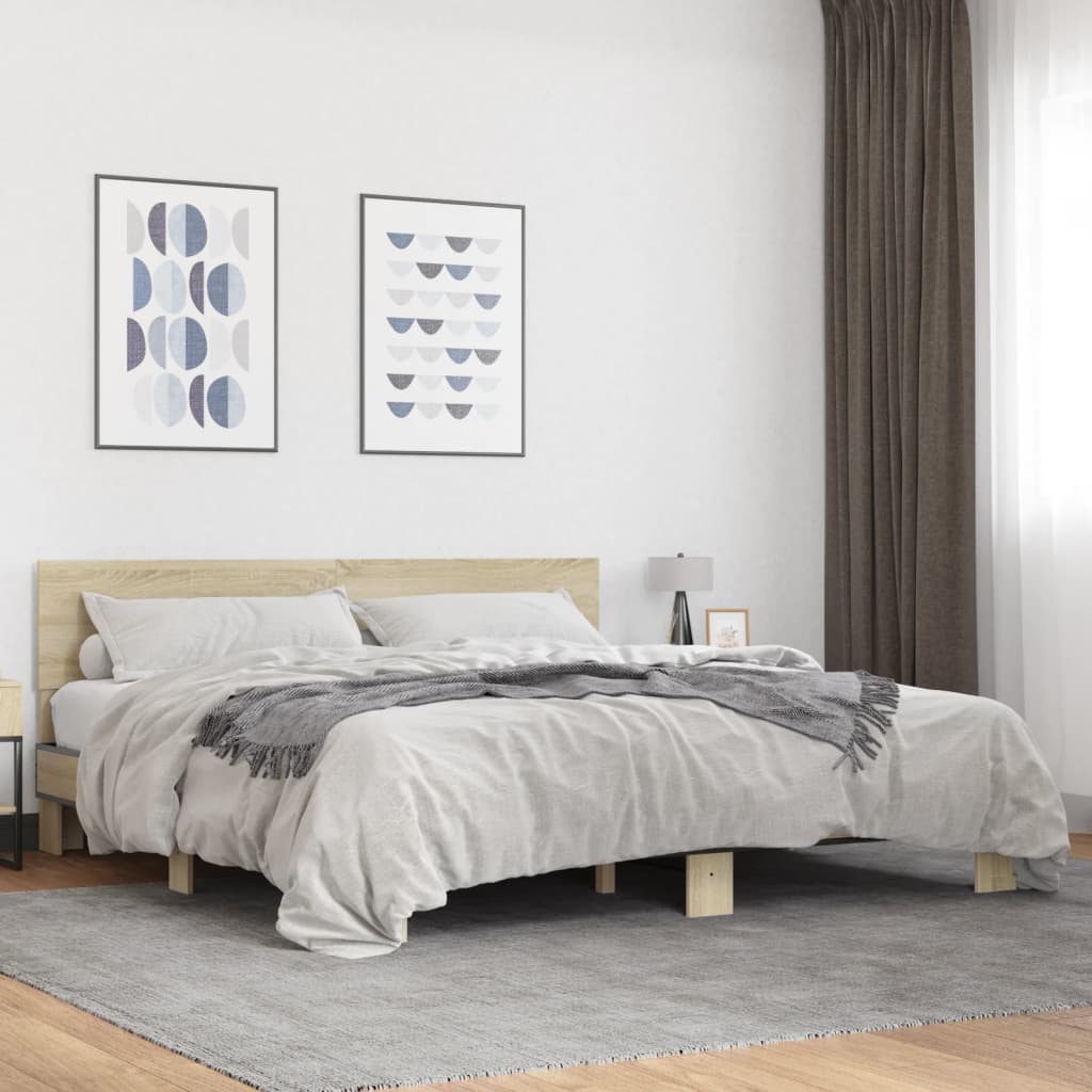 Sengeramme sonoma eik 200x200 cm konstruert tre og metall