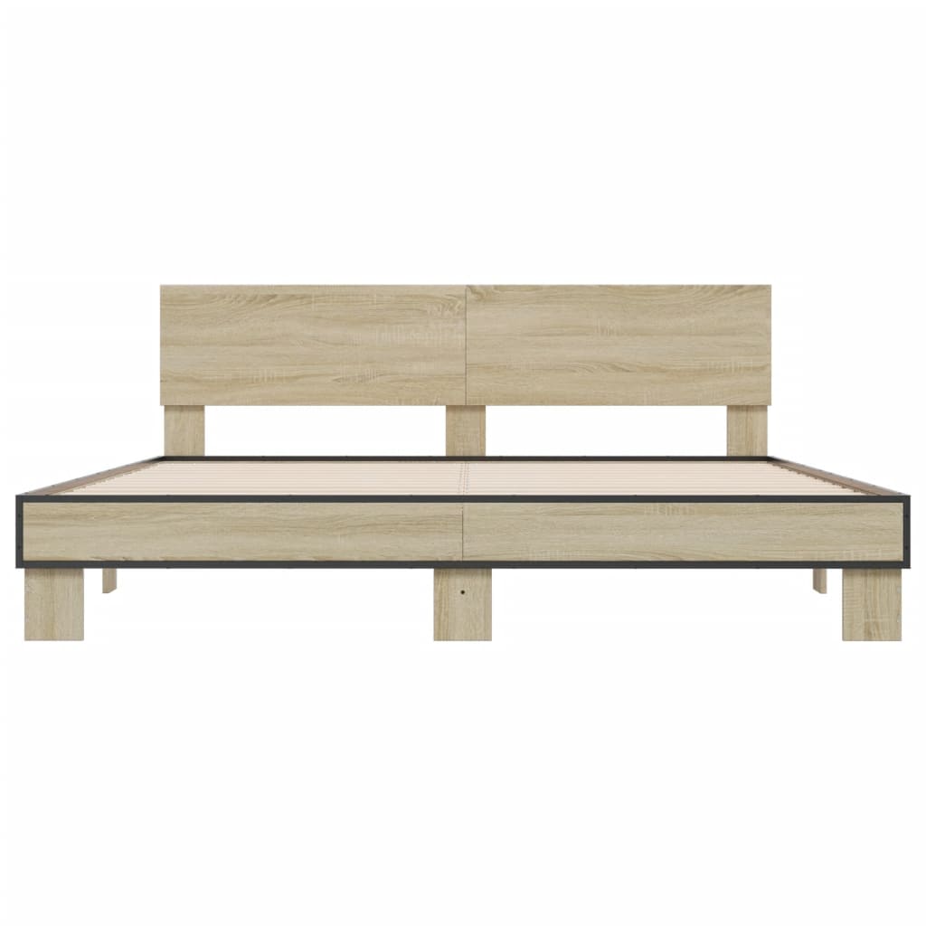 Sengeramme sonoma eik 200x200 cm konstruert tre og metall