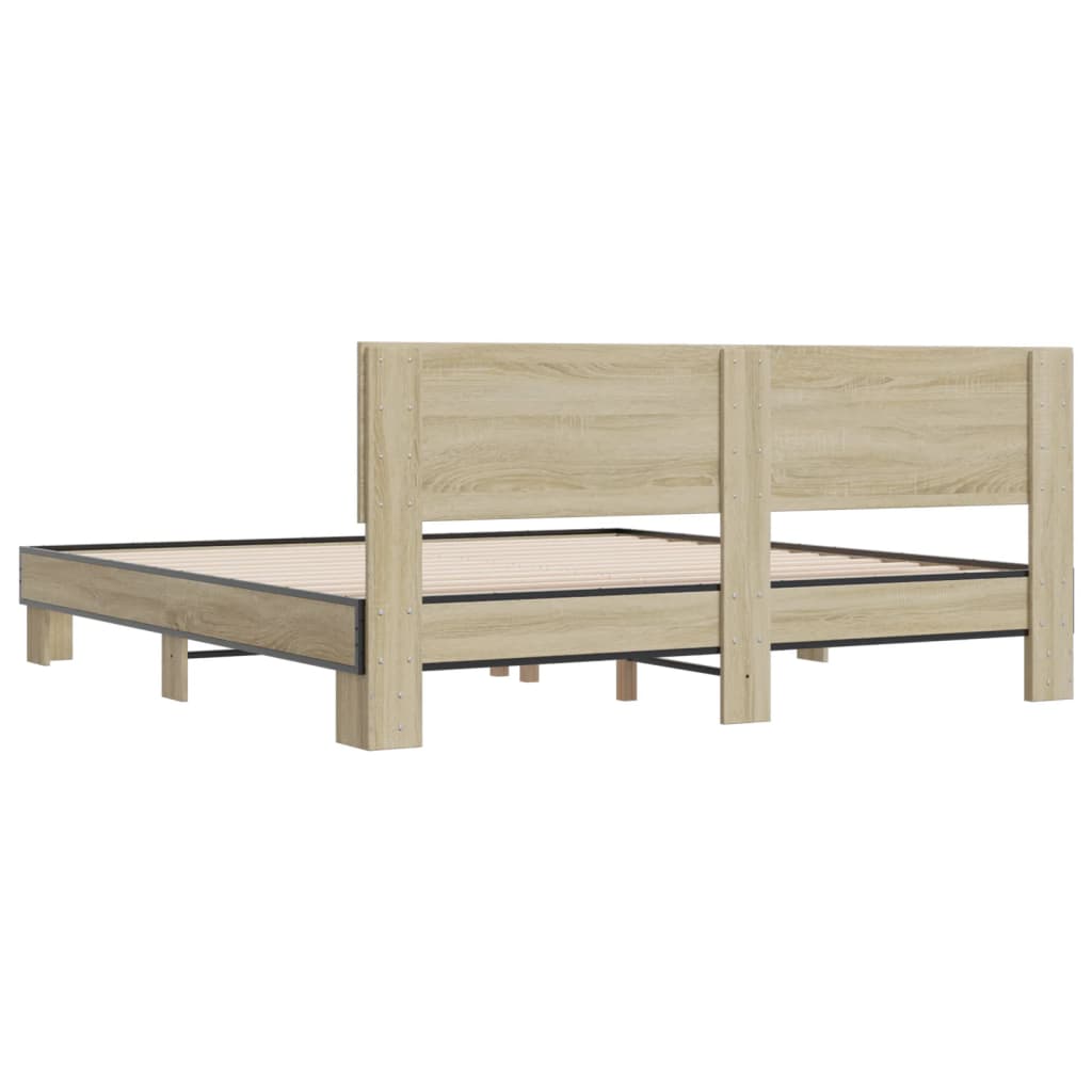 Sengeramme sonoma eik 200x200 cm konstruert tre og metall