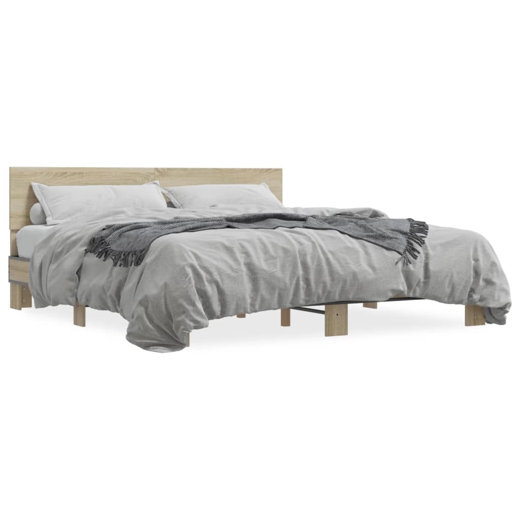 Sengeramme sonoma eik 200x200 cm konstruert tre og metall