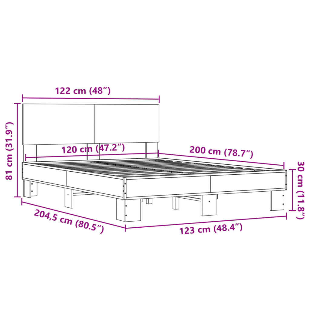 Sengeramme røkt eik 120x200 cm konstruert tre og metall