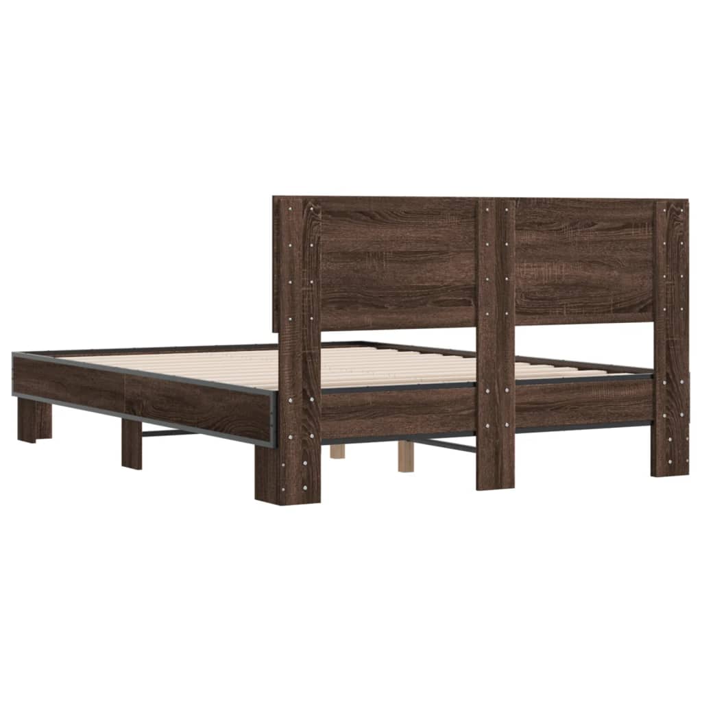 Sengeramme brun eik 120x200 cm konstruert tre og metall