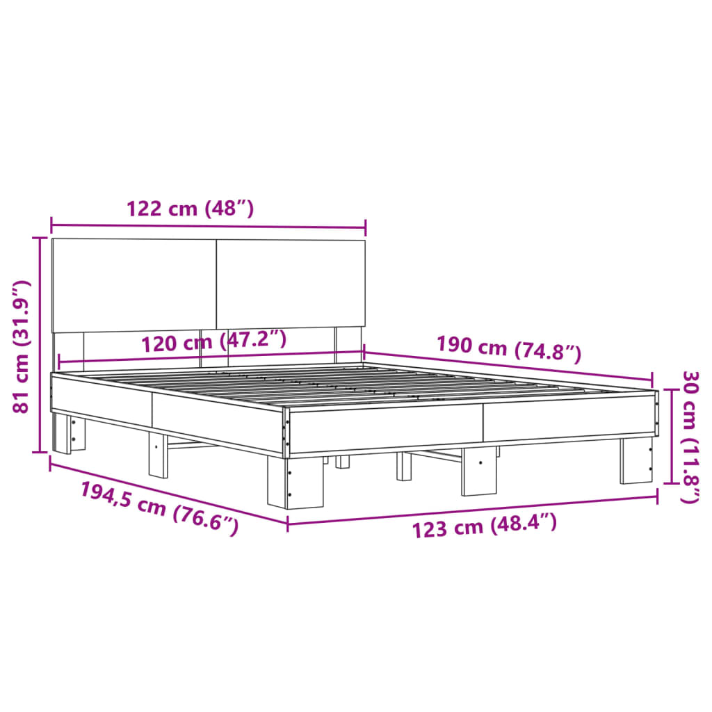 Sengeramme røkt eik 120x190 cm konstruert tre og metall