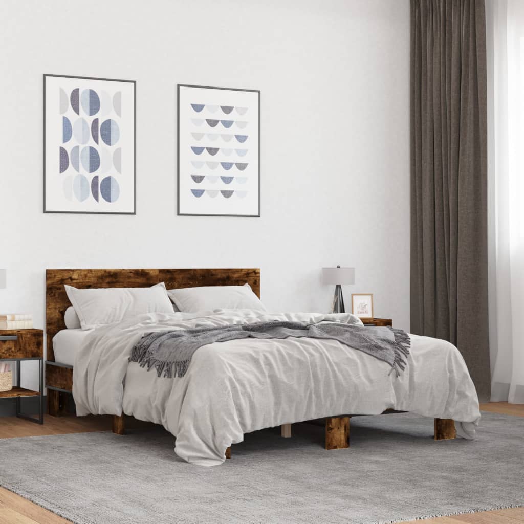 Sengeramme røkt eik 135x190 cm konstruert tre og metall