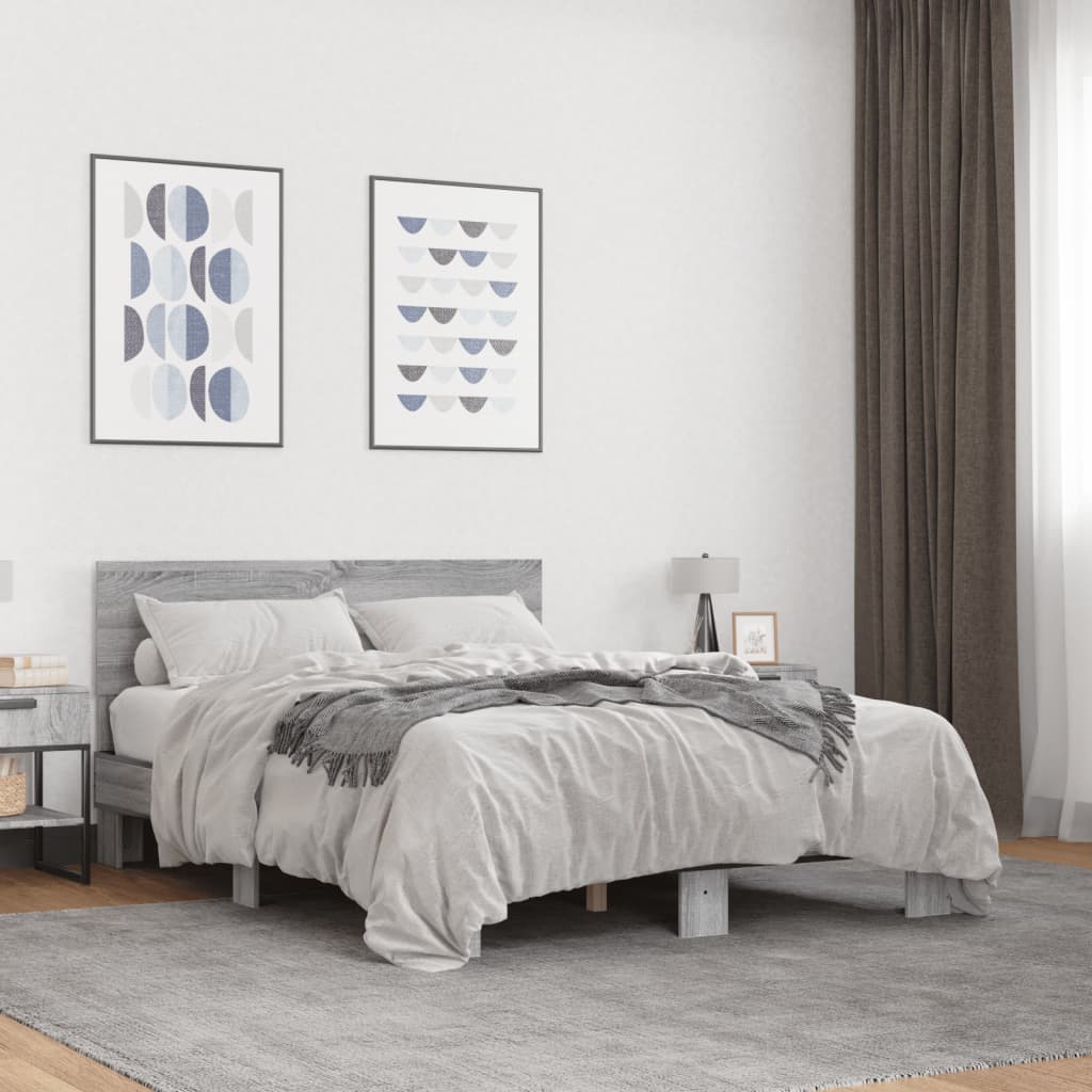 Sengeramme grå sonoma 135x190 cm konstruert tre og metall