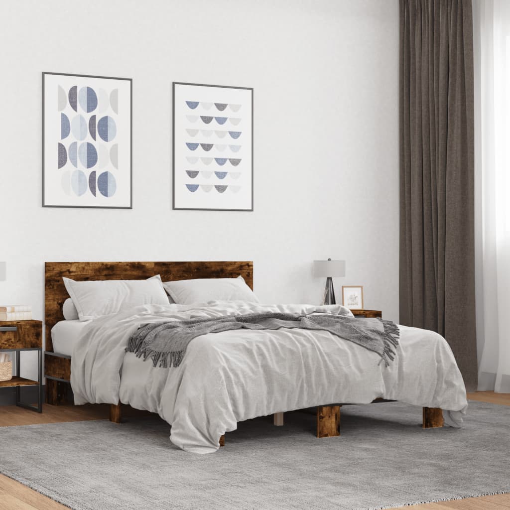 Sengeramme røkt eik 140x190 cm konstruert tre og metall