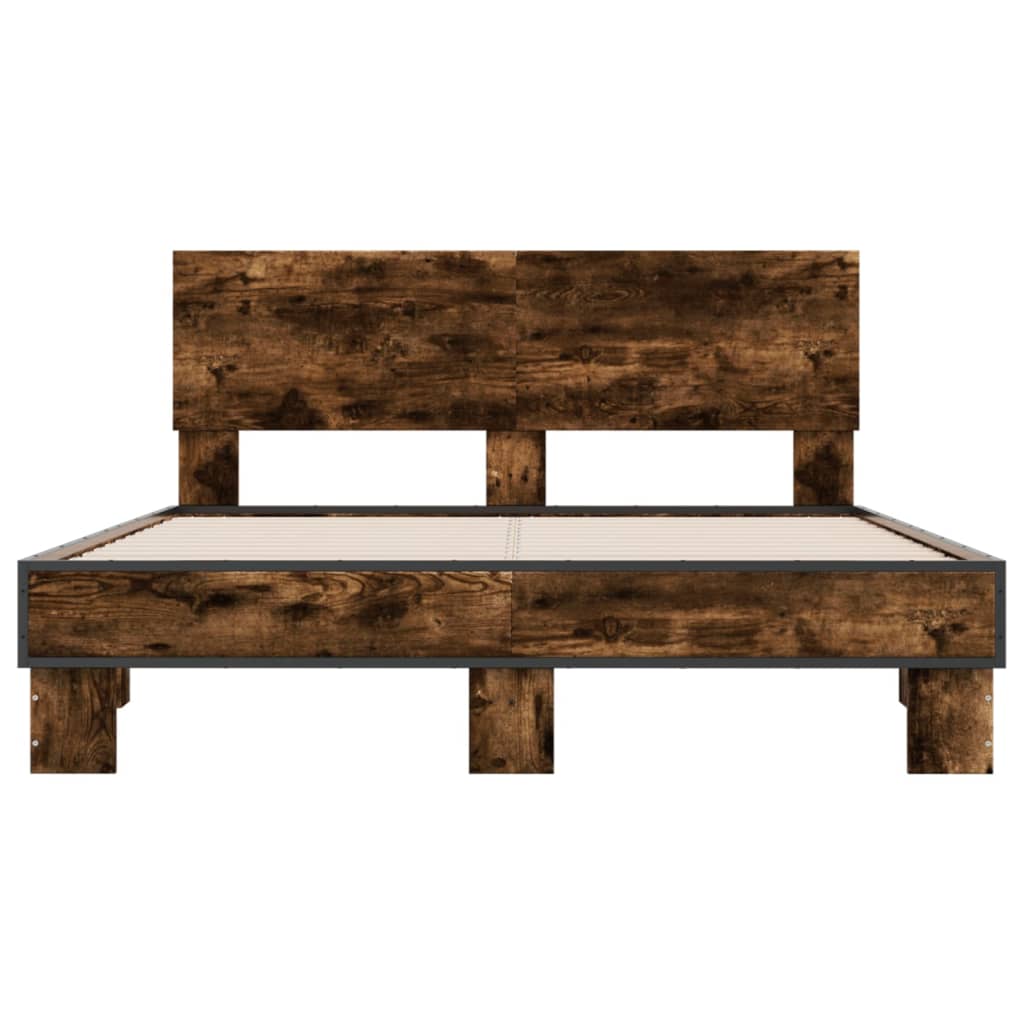 Sengeramme røkt eik 140x190 cm konstruert tre og metall