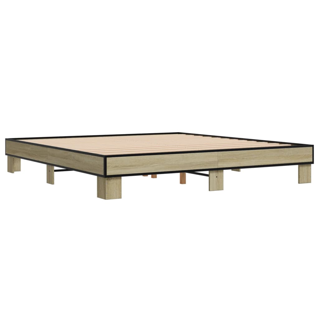 Sengeramme sonoma eik 200x200 cm konstruert tre og metall