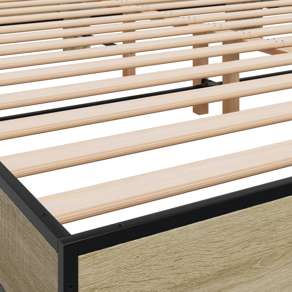 Sengeramme sonoma eik 200x200 cm konstruert tre og metall