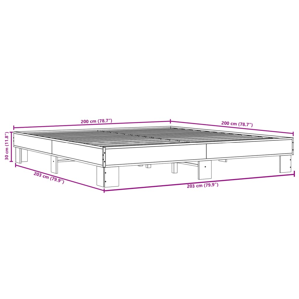 Sengeramme sonoma eik 200x200 cm konstruert tre og metall