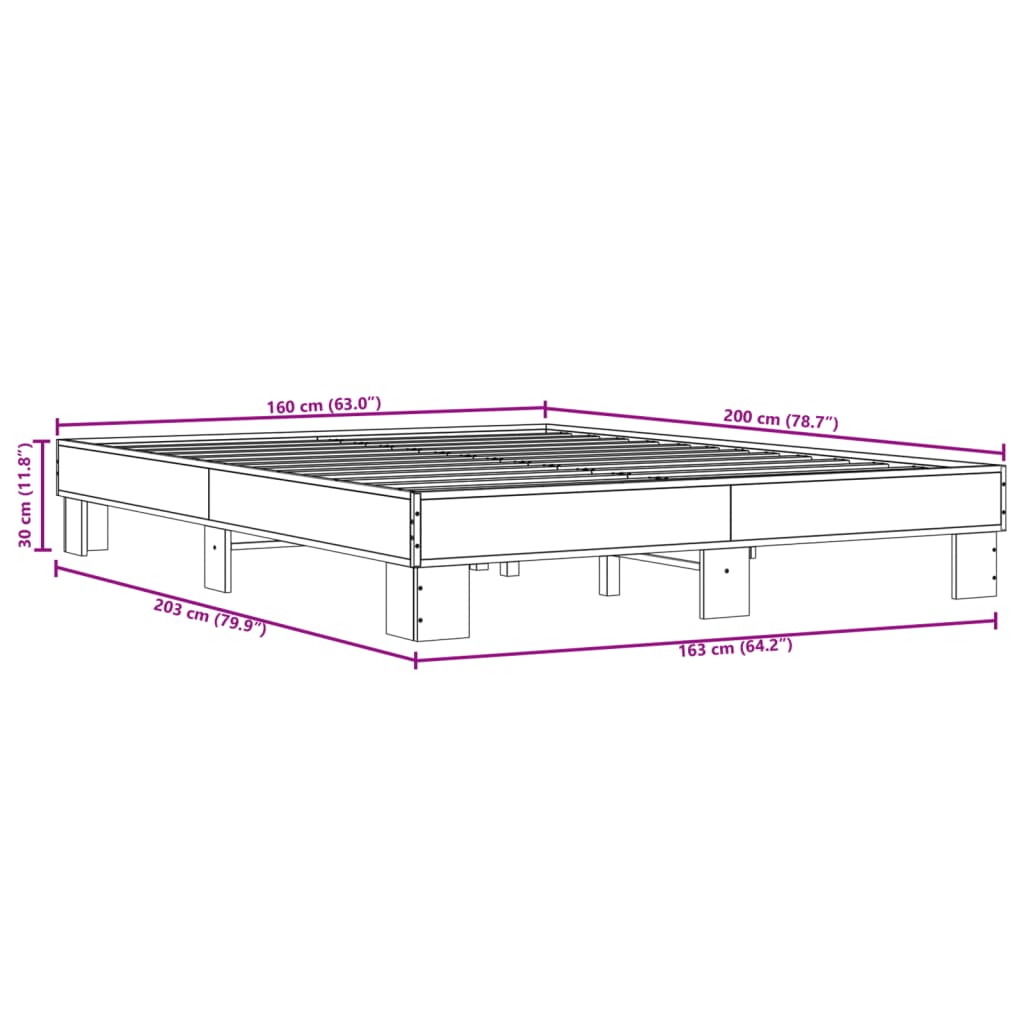 Sengeramme sonoma eik 160x200 cm konstruert tre og metall